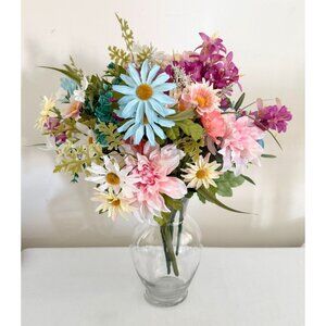 Large Silk Flower Arrangement from Upcycled Mixed Florals Hand Painted Details